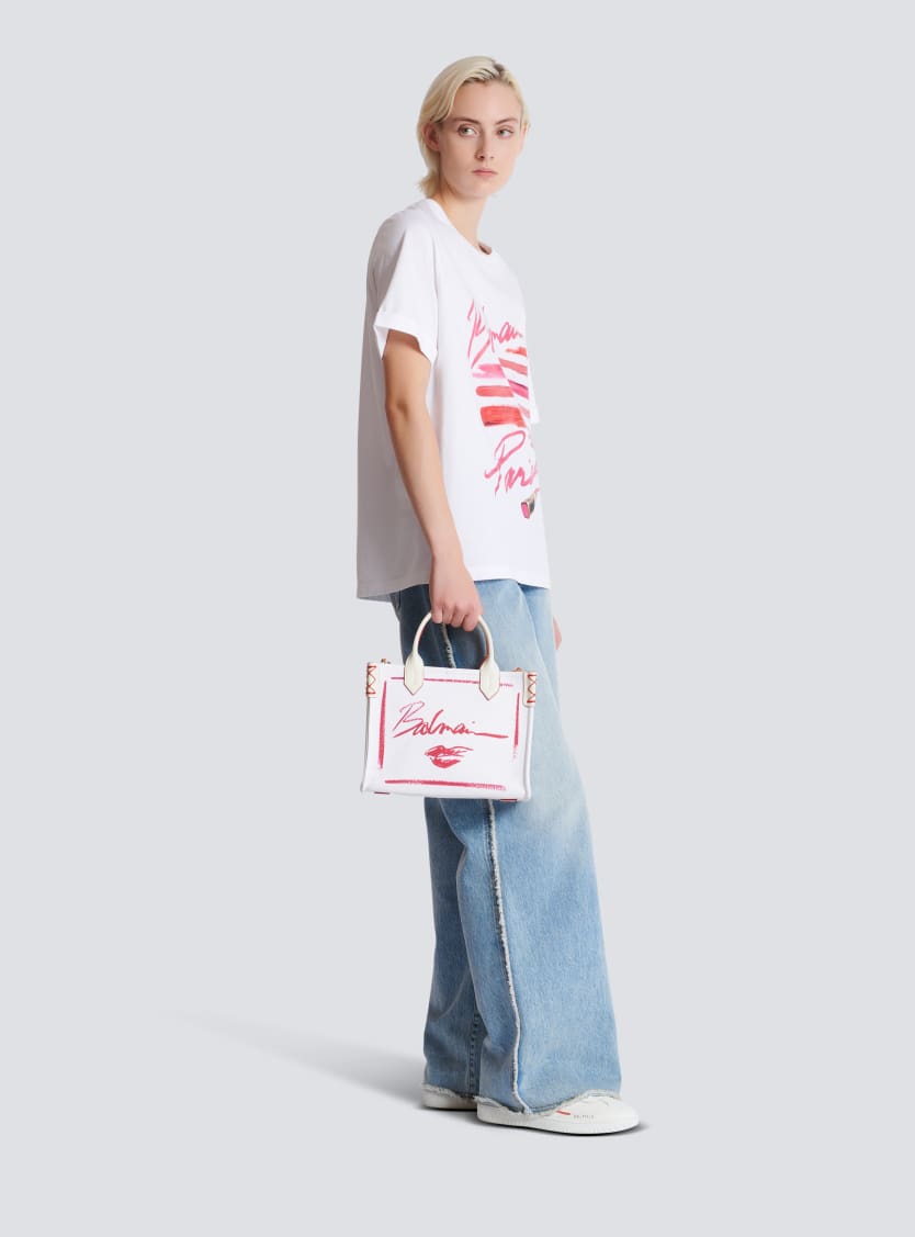 Small B-Army tote bag with Balmain Lipstick print