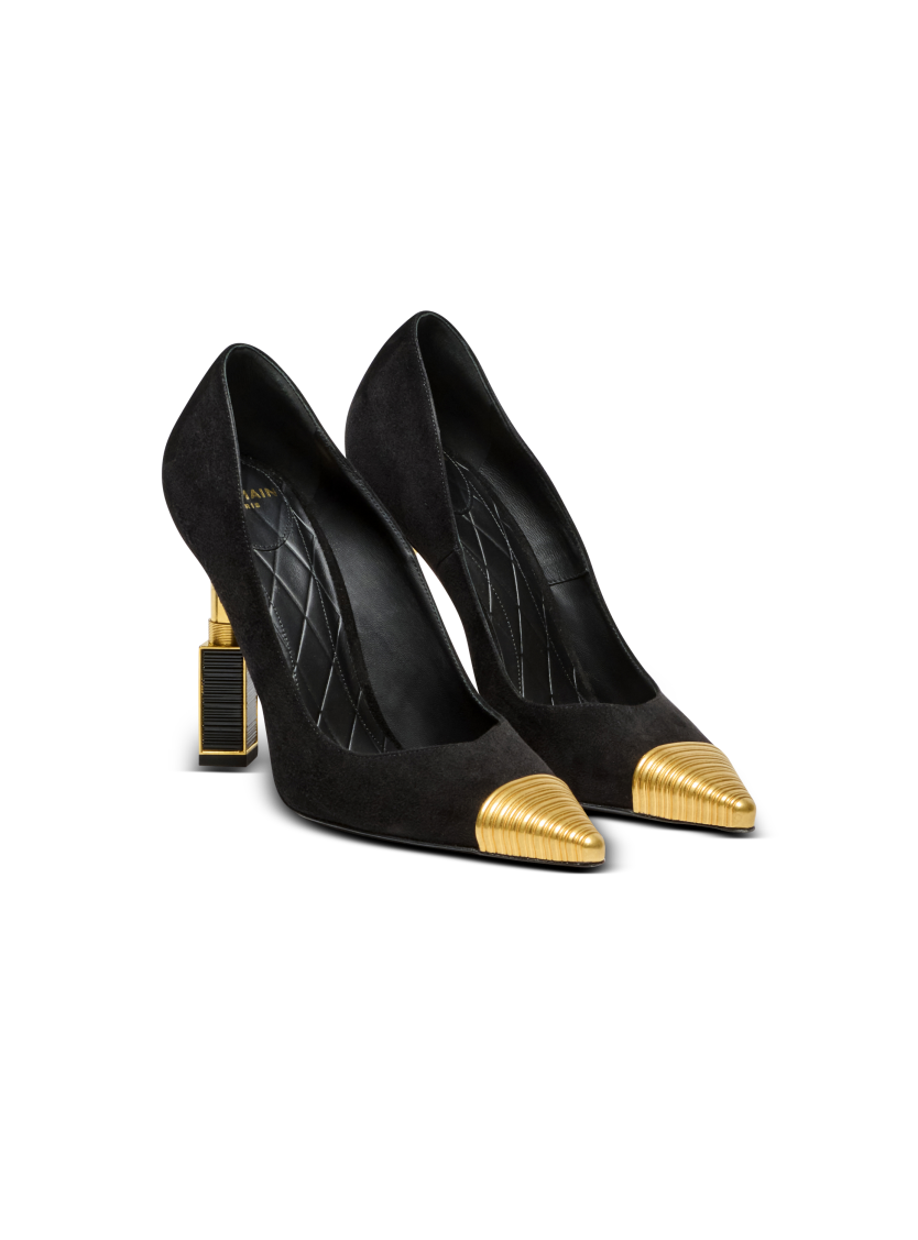 Lipstick pumps in suede leather and brass