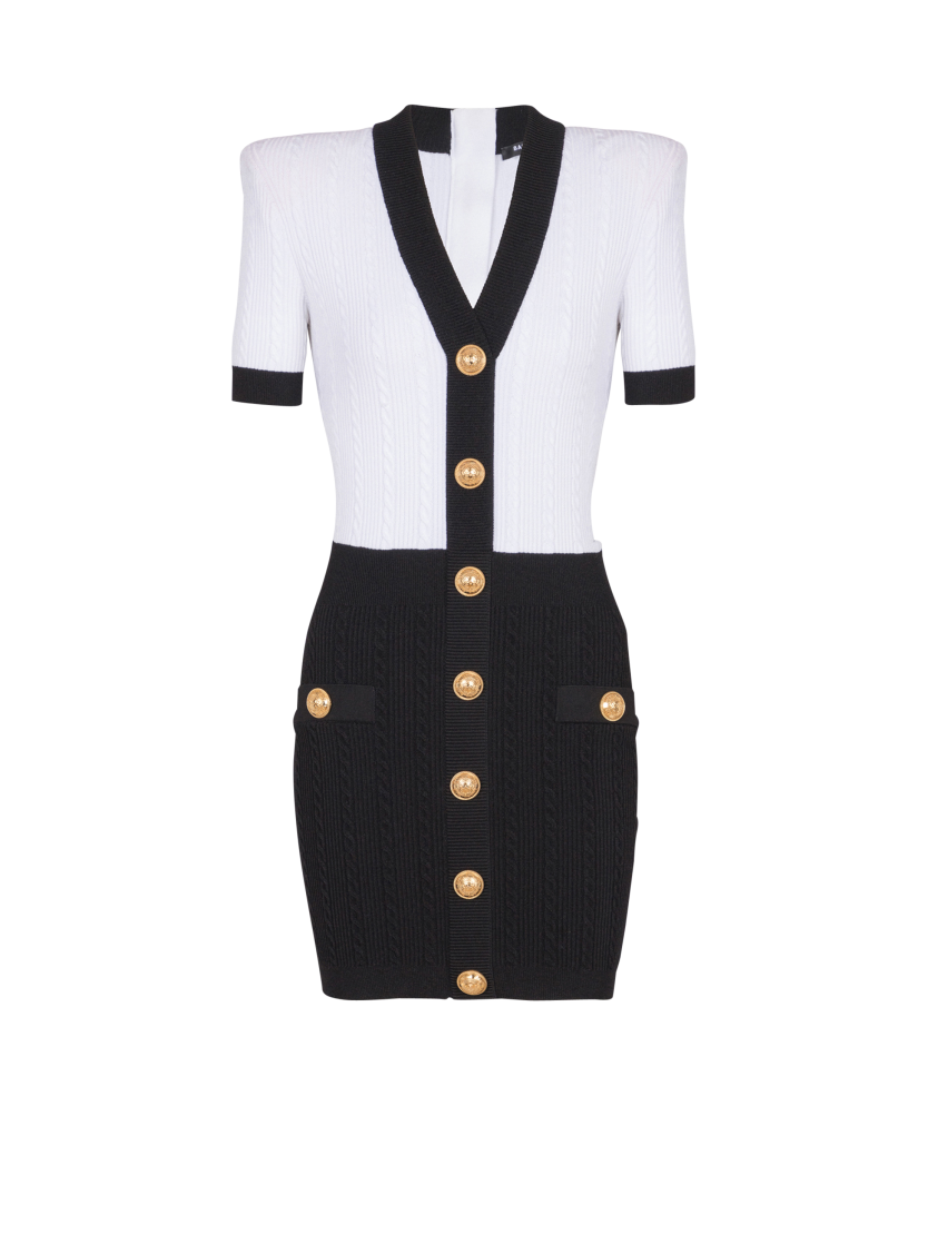 Two-tone cable-knit bodycon dress