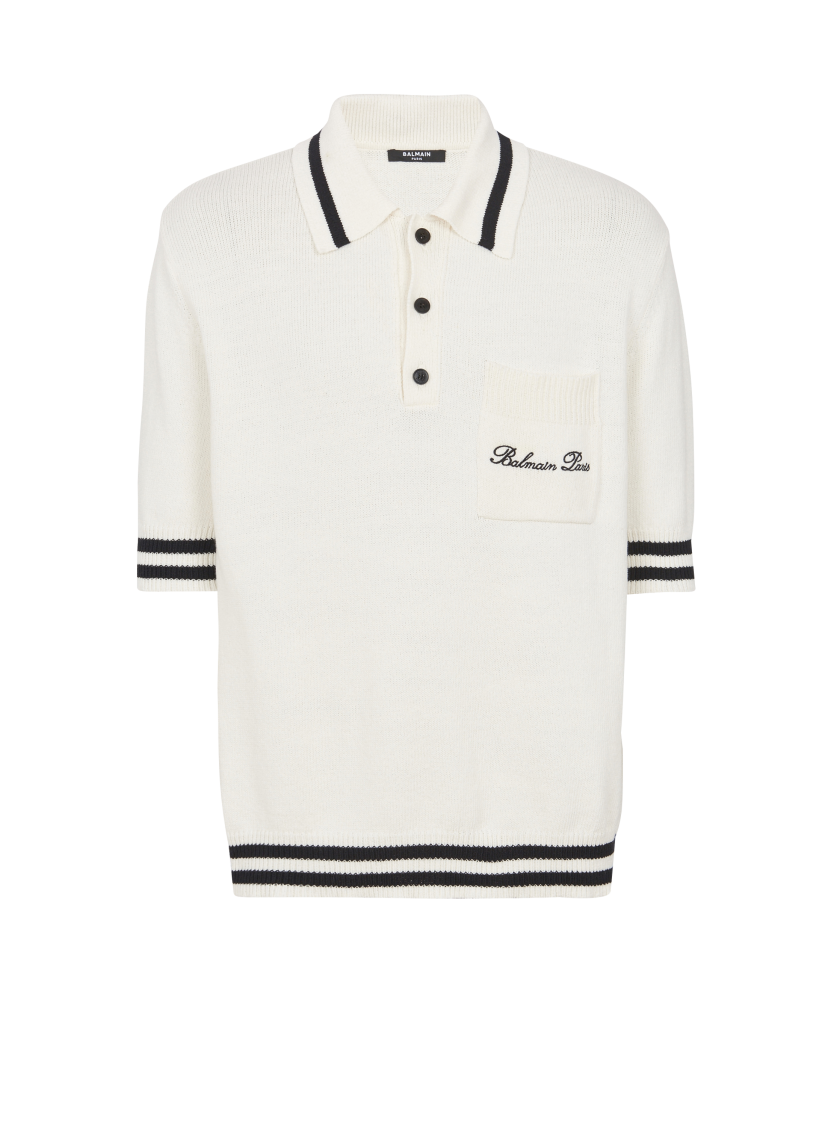 Wool polo shirt with Balmain Signature embroidery