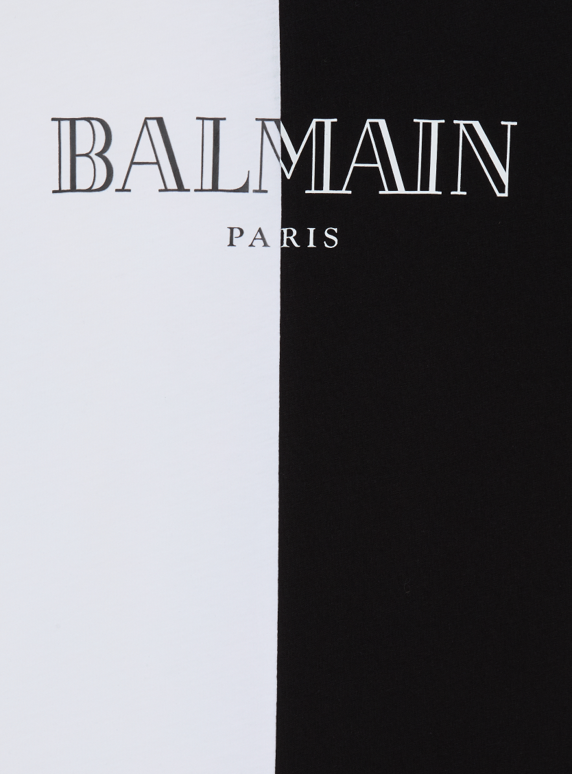 Two-tone T-shirt with vintage Balmain print