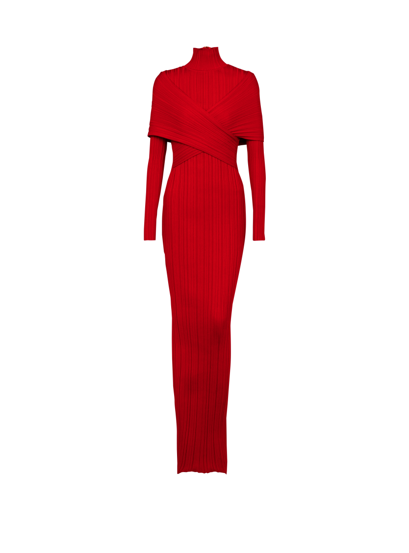 Long pleated knit dress