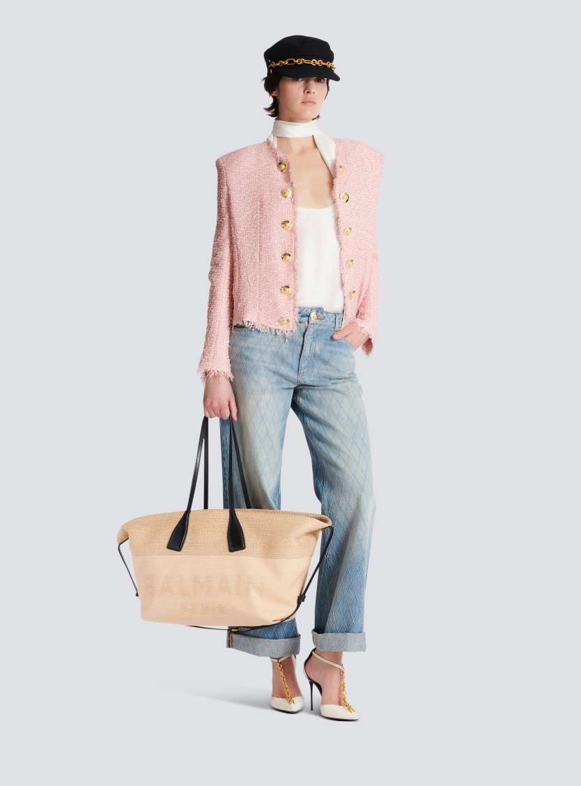 Track raffia tote bag