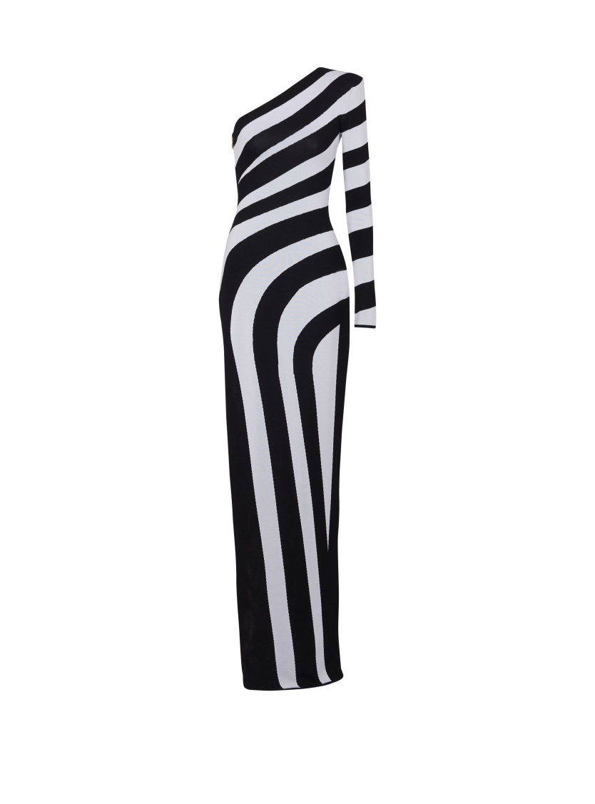 Long asymmetrical striped knit dress