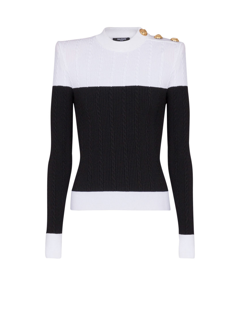 Long-sleeved two-tone knit top