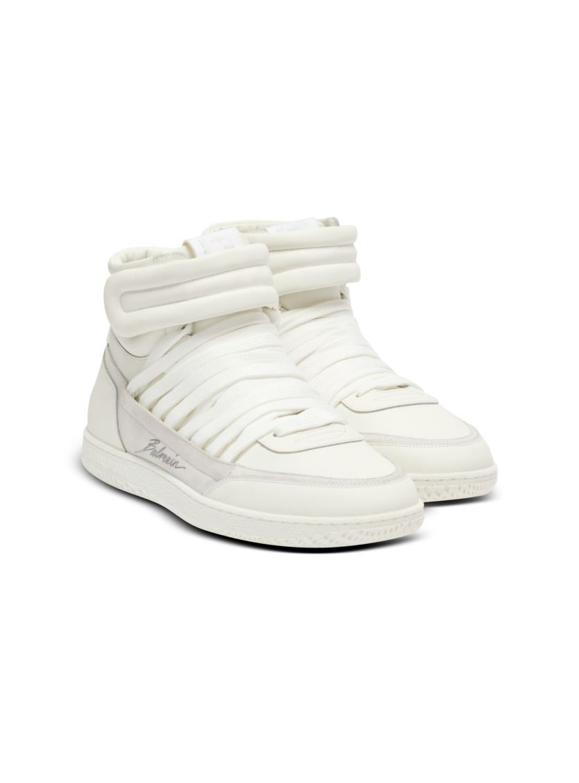 Leather Balmain Swan Mid-Top lace-up trainers