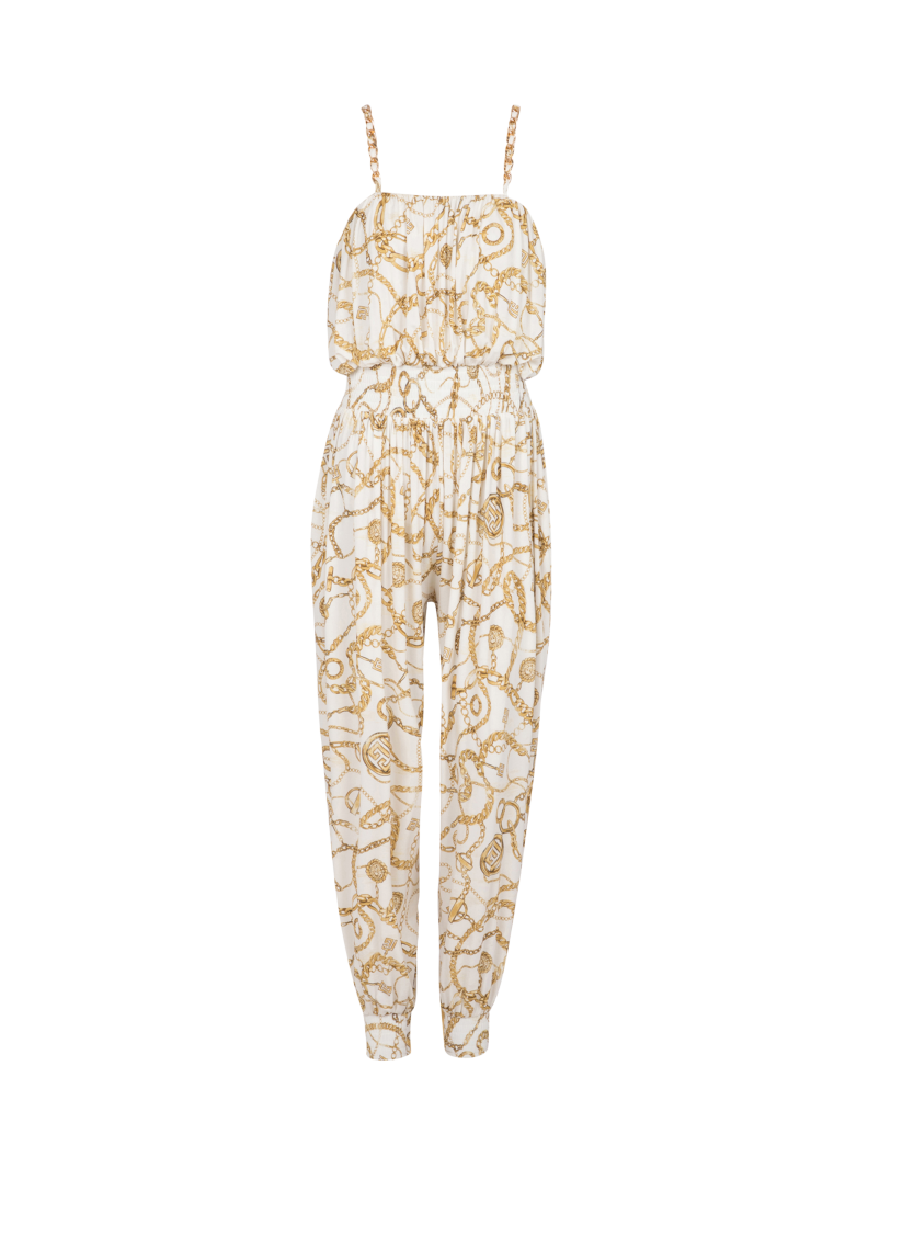 Flowing printed jumpsuit with Balmain Chains pattern