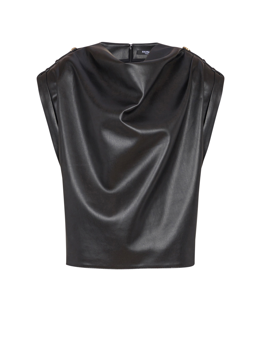 Faux leather draped top