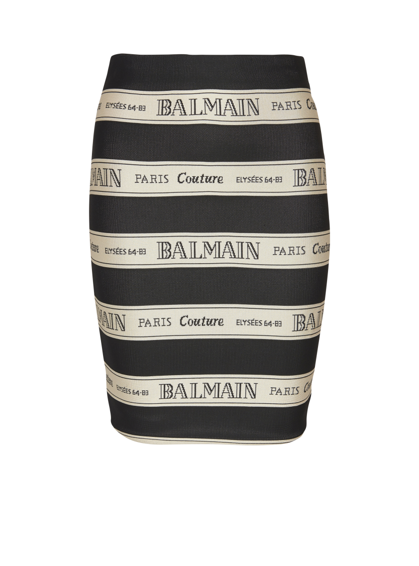 Short jacquard skirt with Balmain ribbon motif