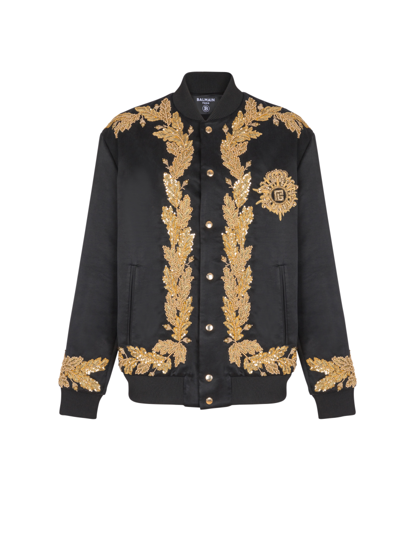 Embroidered cupro bomber jacket