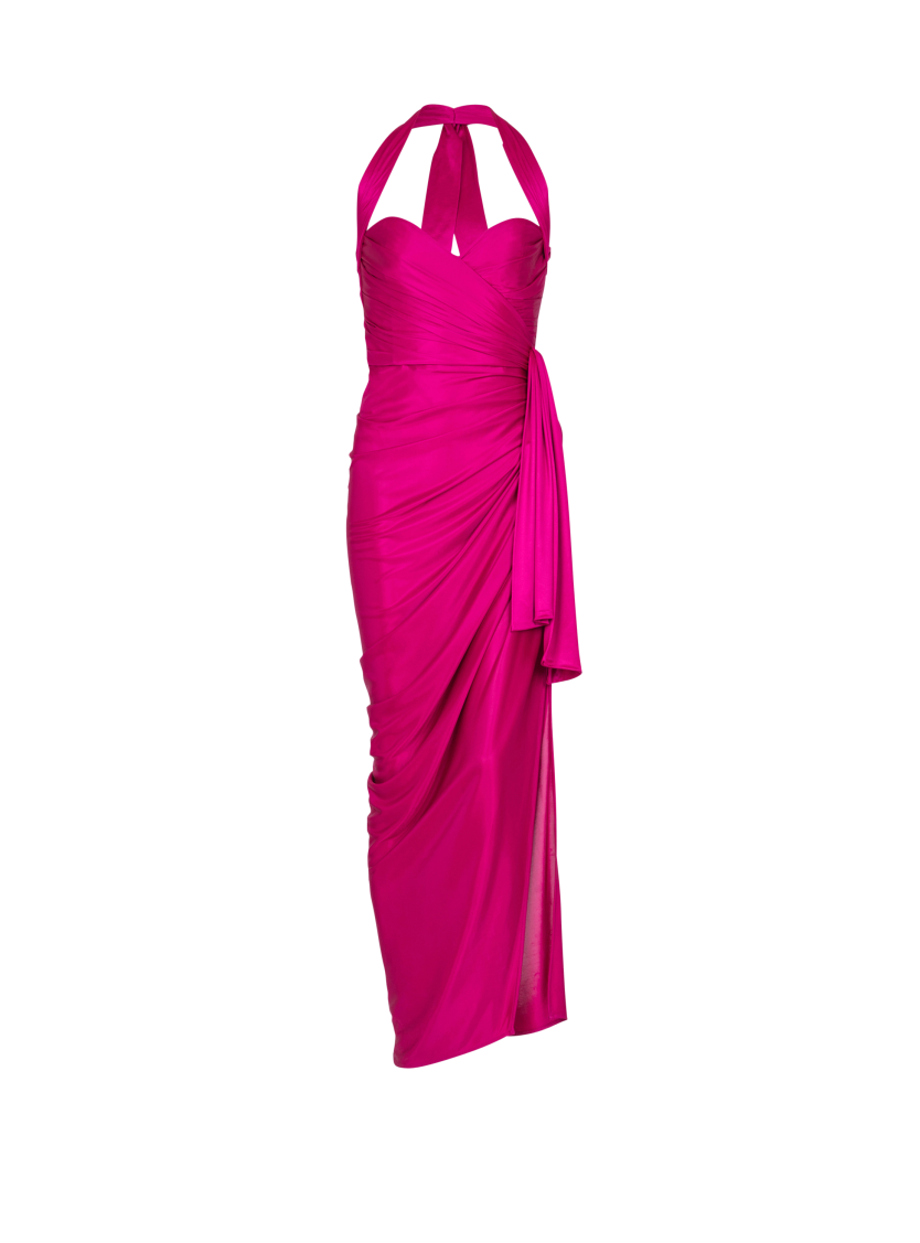 Flowing draped interlock jersey dress