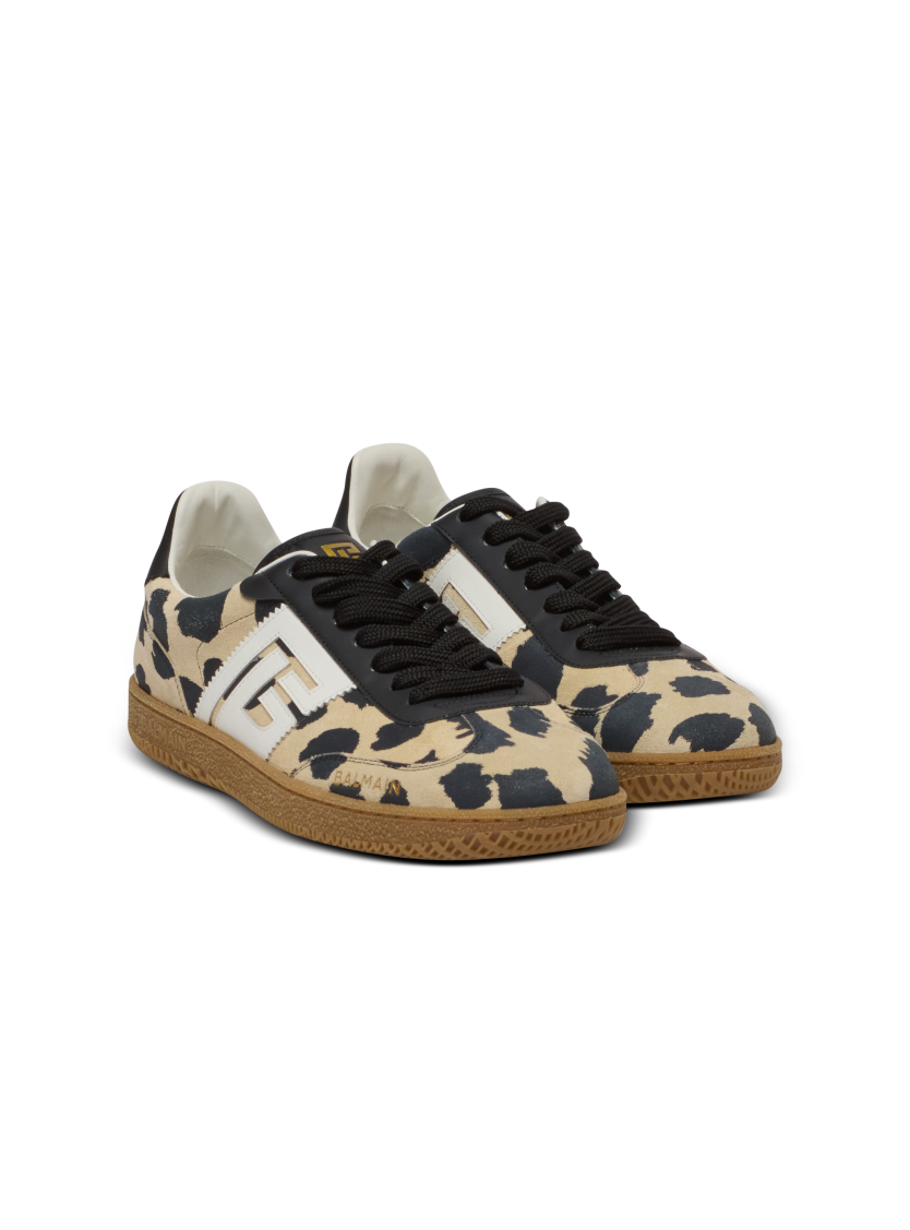 Balmain Swan leopard print suede leather trainers