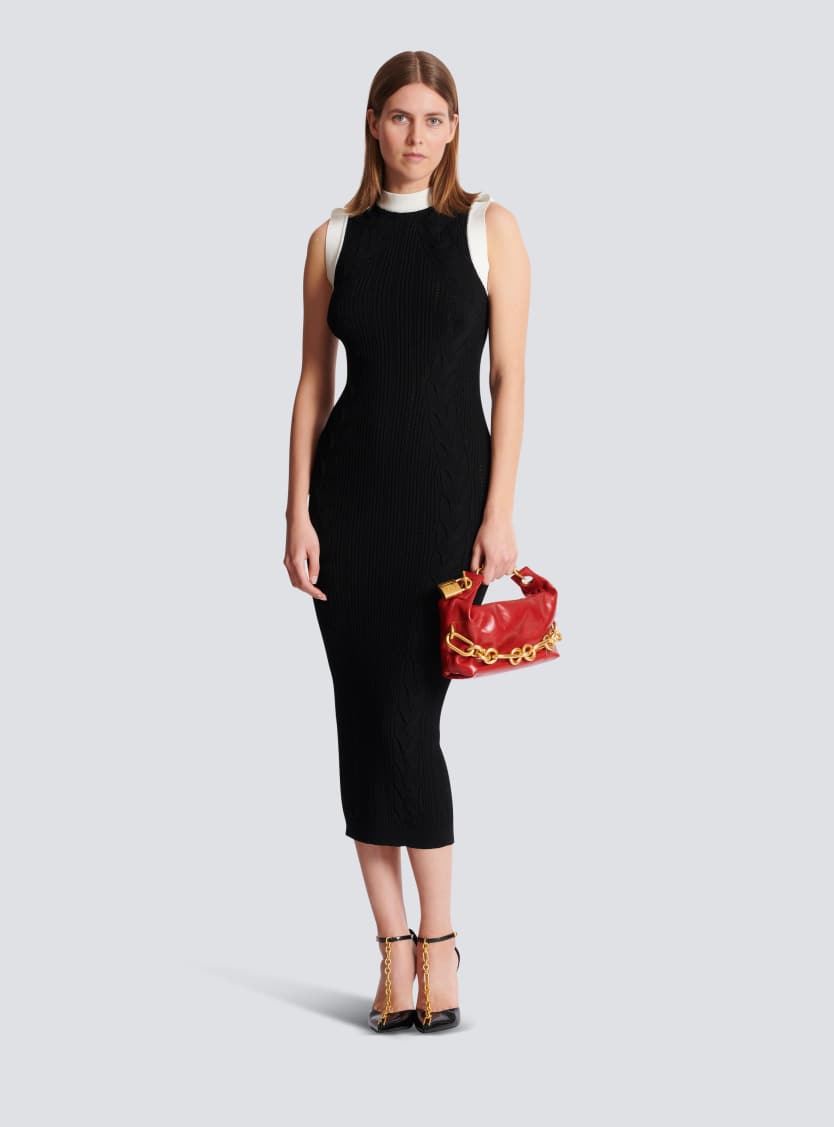 Long two-tone cable-knit dress