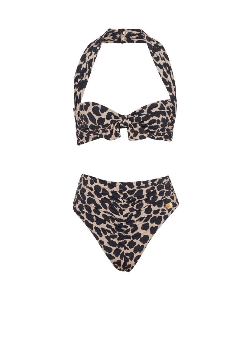 Two-piece leopard pattern swimsuit