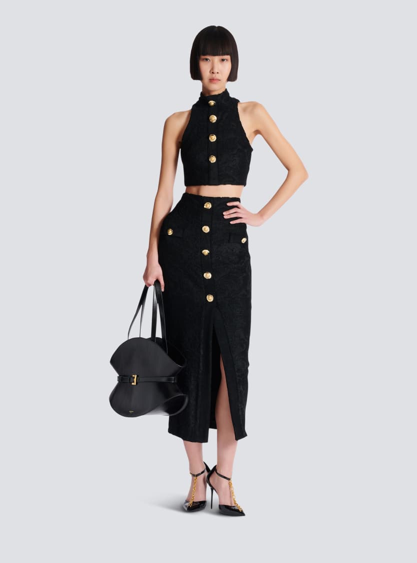 Baroque pattern midi skirt