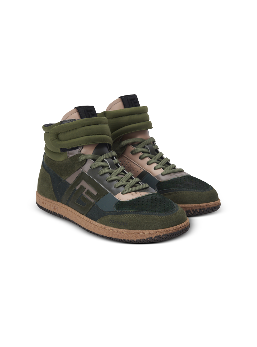 Balmain Swan Mid-Top trainers in calfskin and suede