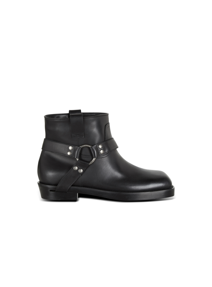 Calfskin leather biker ankle boots