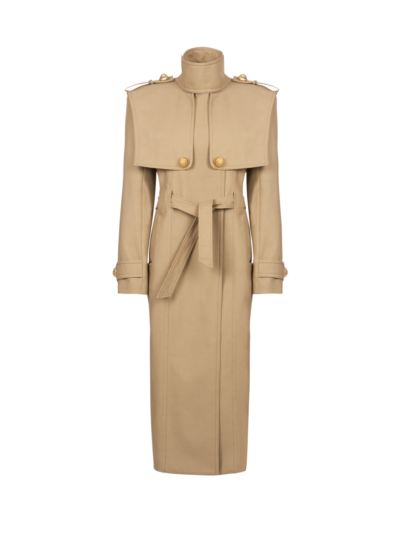Belted trench coat in water-repellent cotton