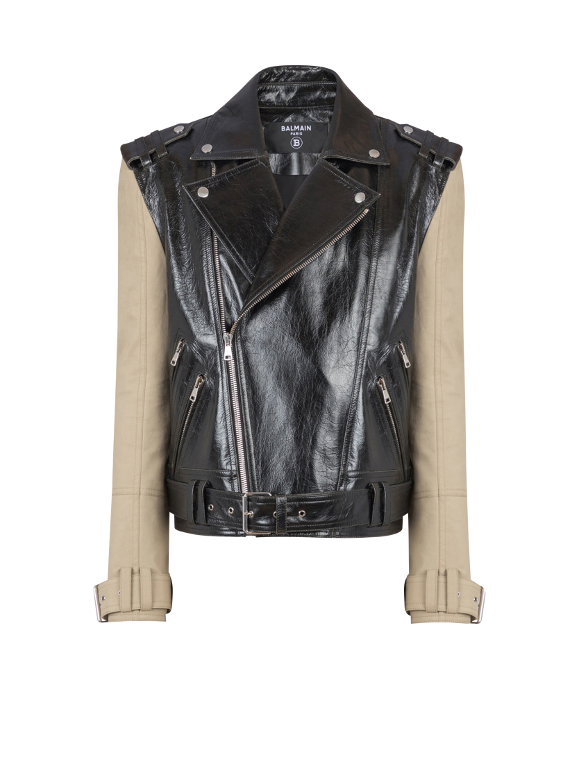 Leather and cotton biker jacket