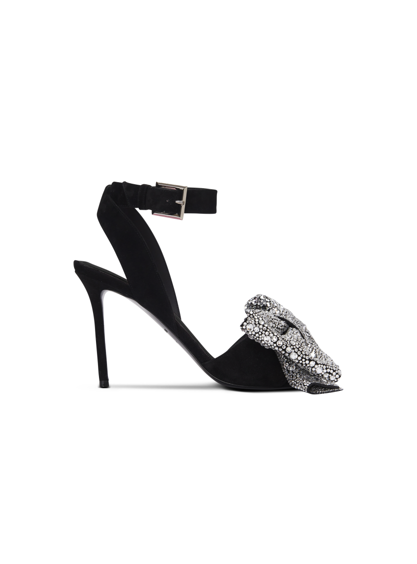Suede Ruby heels with rhinestone bows