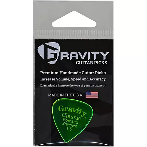 GRAVITY PICKS Classic Pointed Standard Polished Fluorescent Green Guitar Picks 1.5 mm