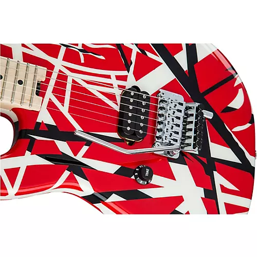 EVH Striped Series Left-Handed Electric Guitar Red, Black, and White Stripes