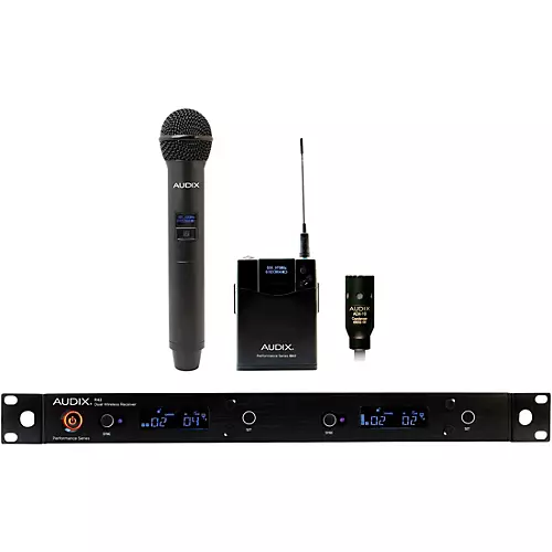 Audix AP42 C210 Wireless Microphone System with R42 Two Channel Diversity Receiver, H60/OM2 Handheld Transmitter, B60 Bodypack Transmitter and ADX10 Lavalier Microphone Band B