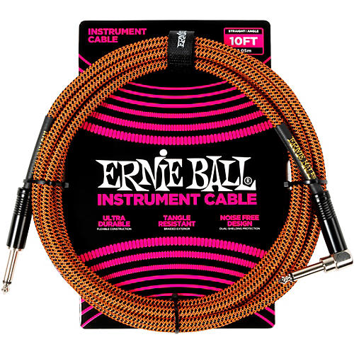 Ernie Ball Braided Straight to Angle Instrument Cable 18 ft. Pumpkin Pie