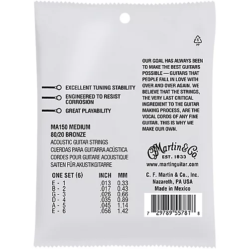 Martin MA150 SP 80/20 Bronze Medium Authentic Acoustic Guitar Strings