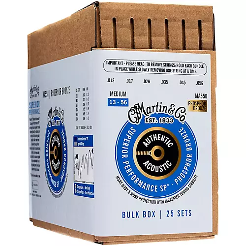 Martin Authentic Phosphor Bronze Acoustic Guitar Strings 25-Pack Medium (13-56)