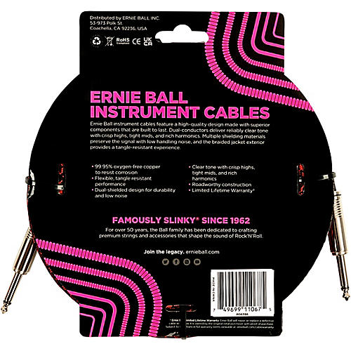 Ernie Ball Braided Straight to Straight Instrument Cable 25 ft. Red/Black