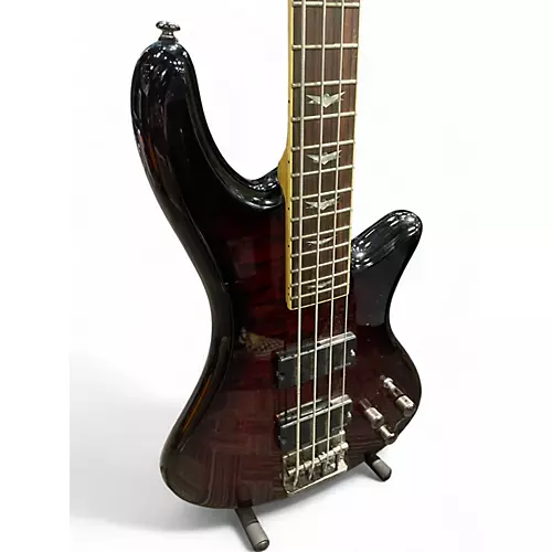 Used Schecter Guitar Research Stiletto Extreme 4 String Trans Crimson Red Electric Bass Guitar Trans Crimson Red