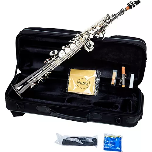 Allora ASPS-450 Vienna Series Straight Soprano Sax Black Nickel Body Silver Keys