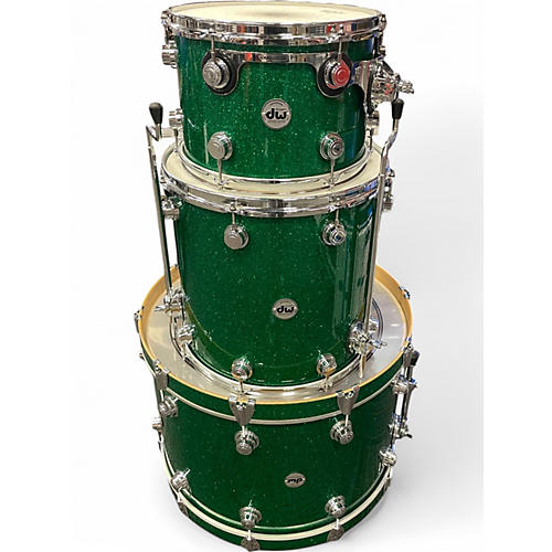 Used DW 3 Piece Collector's Series GREEN GLASS CHROME Drum Kit GREEN GLASS CHROME