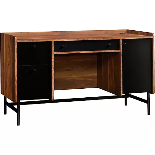 SAUDER WOODWORKING CO. Modern Workstation Desk for Recording and Content Creation Walnut