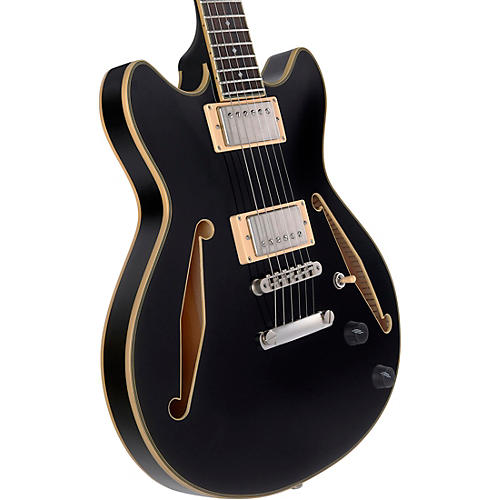 D'Angelico Excel Mini DC Tour Semi-Hollow Electric Guitar With Supro Bolt Bucker Pickups and Stopbar Tailpiece Solid Black