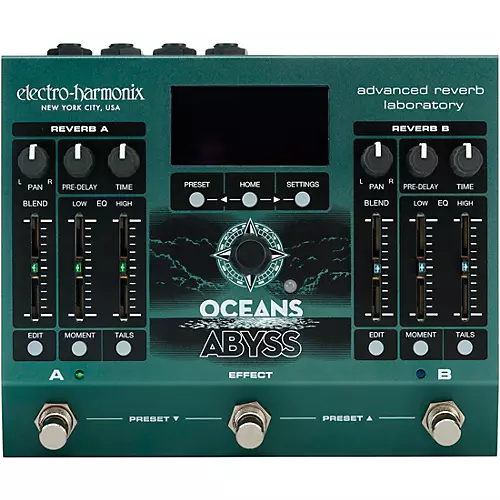 Electro-Harmonix Oceans Abyss Advanced Reverb Laboratory Effects Pedal Green