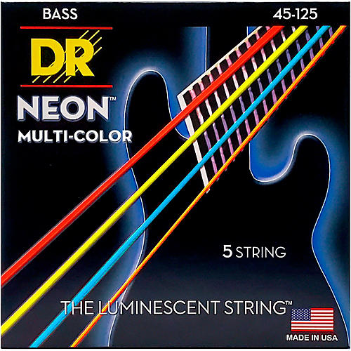 DR Strings Hi-Def NEON Multi-Color Coated Medium 5-String Bass Strings