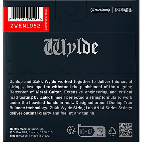 Dunlop Zakk Wylde String Lab Nickel Electric Guitar Strings 10 - 52