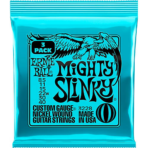 Ernie Ball Mighty Slinky Nickel Wound 8.5-40 Electric Guitar Strings 3-Pack 8.5 - 40