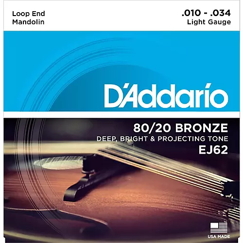 D'Addario EJ62 80/20 Bronze Mandolin Strings, Light, 10-34