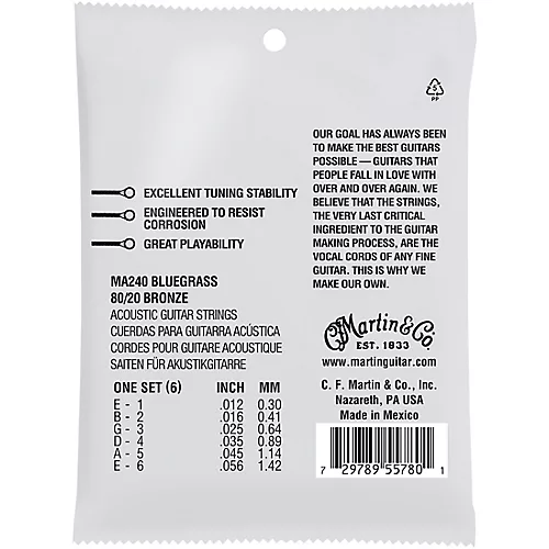 Martin MA240 SP 80/20 Bronze Bluegrass Authentic Acoustic Guitar Strings