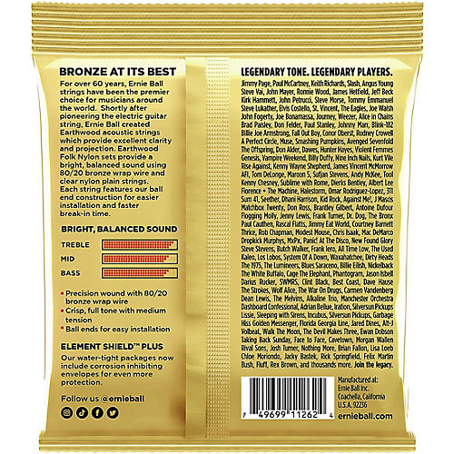 Ernie Ball Earthwood Folk Nylon 80/20 Bronze Acoustic Guitar Strings 3 Pack 28 - 42