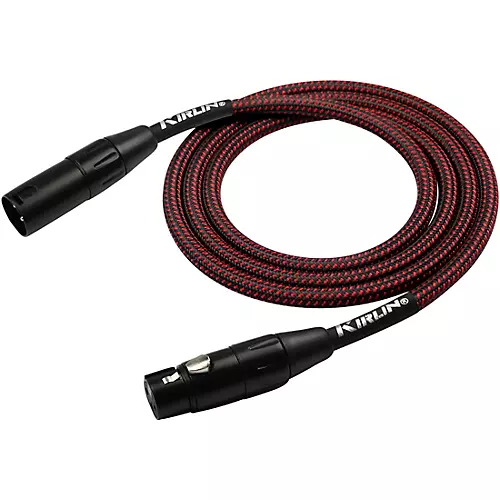 Kirlin XLR Male To XLR Female Microphone Cable - Black And Red Woven Jacket 20 ft.