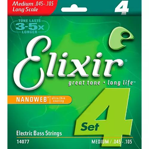 Elixir Nickel-Plated Steel 4-String Bass Strings with NANOWEB Coating, Long Scale, Light (.045-.105) 2-Pack