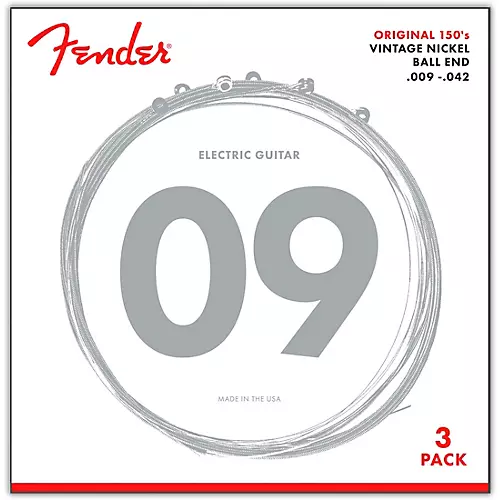 Fender 150L Nickel Ball End Light Guitar Strings, Gauges 9-42 (3-Pack)