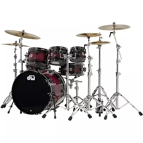 DW Collector's Series Purpleheart 7-Piece Lacquer Specialty Shell Pack Natural to Black Burst With Black Nickel Hardware