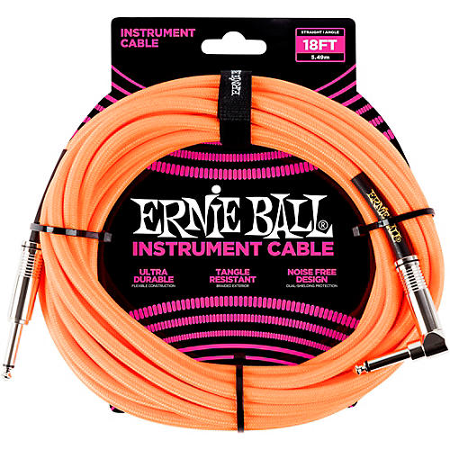 Ernie Ball 18' Straight to Angle Braided Instrument Cable Neon Green