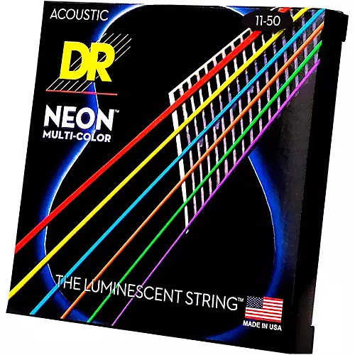 DR Strings Hi-Def NEON Multi-Color Coated Medium-Lite Acoustic Guitar Strings