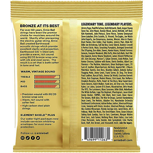 Ernie Ball Earthwood Silk and Steel Extra Soft 80/20 Bronze Acoustic Guitar Strings 3 Pack 10 - 50